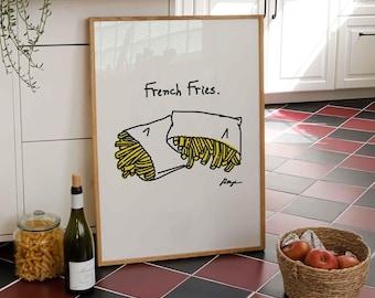 Fresh Fries Print, Retro French Fries Poster, Modern Kitchen Wall Art, Vintage Food Illustration, Funny Decor, Gift Fro Chef