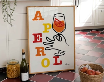 Aperol Spritz Print, Vintage Cocktail Poster, Modern Kitchen Wall Art, Retro Drink Poster, Bar Cart Decor