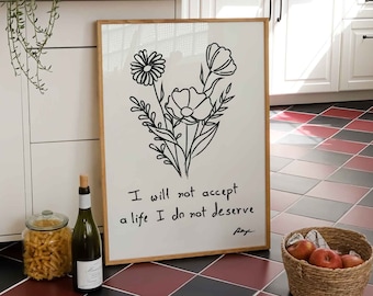 Motievencitaatprint, florale lijntekeningen, typografieposter