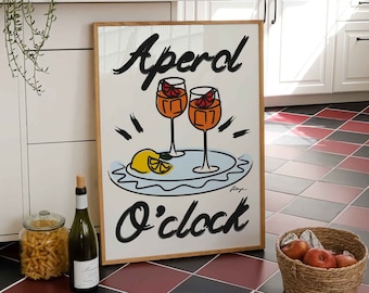 Aperol Spritz Print: Hand Drawn Cocktail Art, Retro Bar Decor