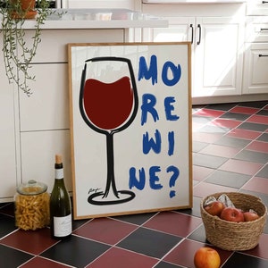 Meer wijnafdruk, vintage drankjeposter, handgetekende wijnkunst, barwagendecor, kleurrijke keukenkunstprint, cadeau wijnliefhebber