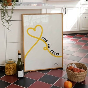 Ik ben dol op pastaprint, spaghettimuurkunst, vintage voedselposter, moderne keukenmuurkunst uit het midden van de eeuw, cadeau voor voedselliefhebber
