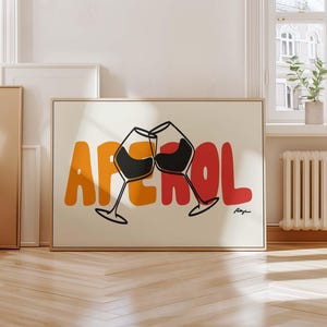 Aperol wydruk poziomy, dekoracja wózka na wino, oryginalna sztuka, nowoczesny wydruk sztuki ściennej do kuchni, modna sztuka ścienna do jadalni, prezent do kuchni