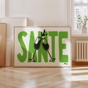 Sante print horizontal, vintage cheers poster, retro drink print, bar cart decor, wall art for kitchen, mid century art, housewarming gift