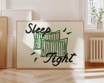 Sleep tight print horizontal, goodnight print, cute bedroom art, handdrawn sketch, bold typography print, mid century art, housewarming gift
