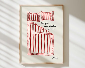 Stay In Bed Print: Fun Red Typography Bedroom Wall Art (Digital Download)