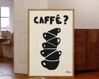 Caffe Wall Art: Vintage Coffee Cup Poster, Retro Kitchen Decor