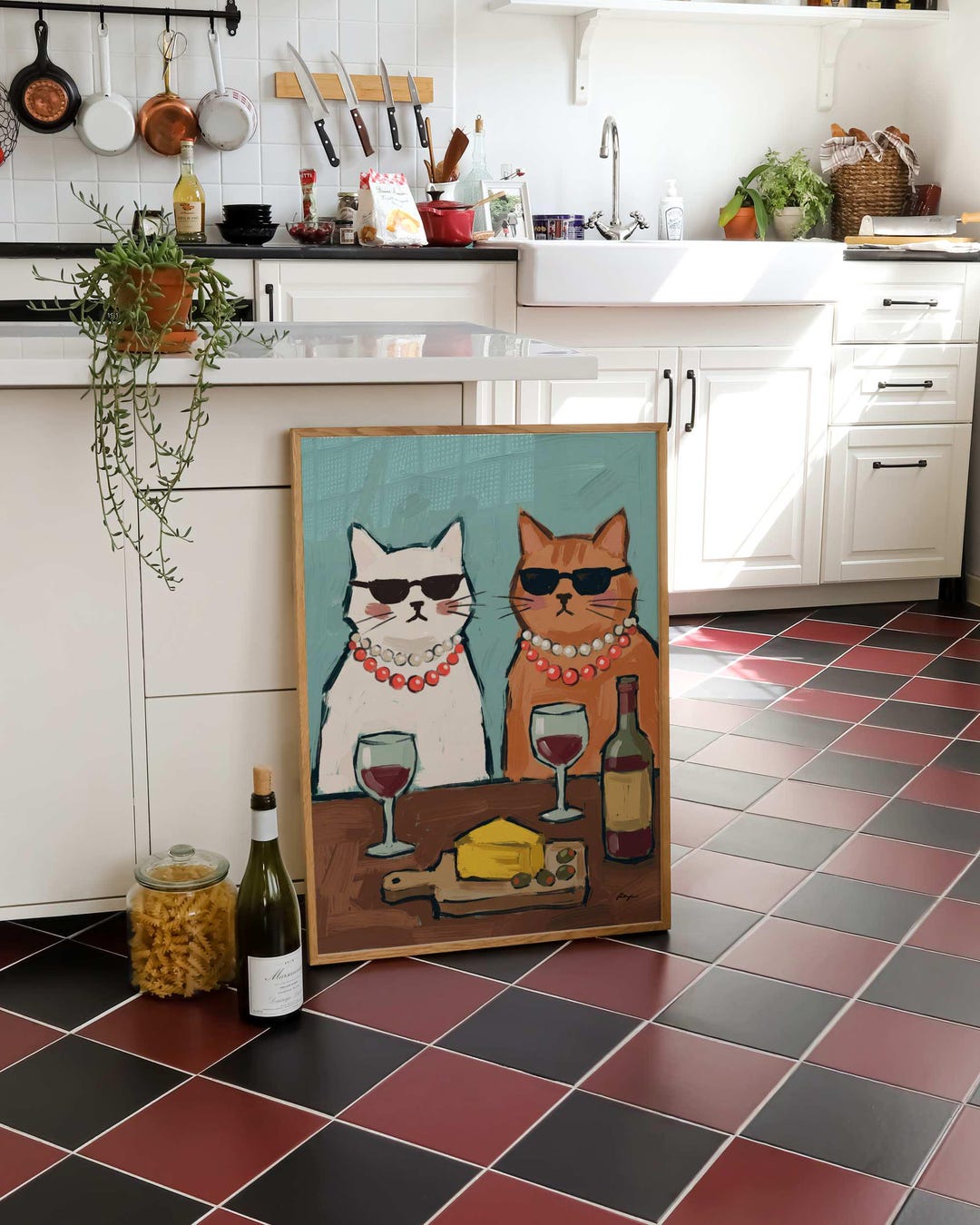 Funny Cat Print, Vintage Wine Poster, Modern Kitchen Wall Art, Bar Cart ...