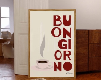 Buongiorno-koffieposter: vintage Italiaanse espressokunstdruk