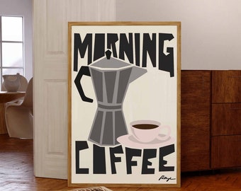 Vintage Morning Coffee Poster: Retro Kitchen Wall Art Print