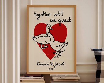 Personalised Ducks Print: Custom Couple Poster, Customised Love Wall Art, Valentines Gift Anniversary