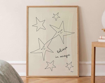 Believe In Magic Print, Whimsical Kids Typography Poster, Playful Nursery Quote Wall Art