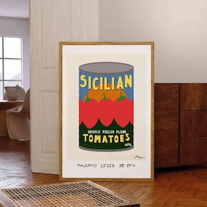 Canned Tomatoes Kitchen Print: Mid Century Modern Food Art Poster