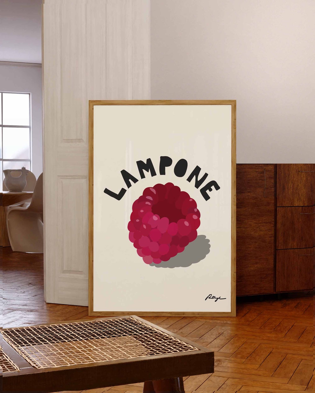 Raspberry Vintage Food Poster Retro Food Print Minimalist Fruit Poster ...