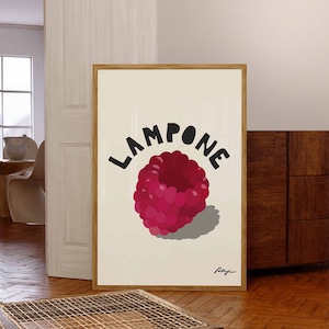 Framboos vintage eten poster retro eten print minimalistische fruit poster halverwege de eeuw moderne keuken muur kunst foodie cadeau housewarming cadeau
