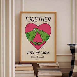 Personalised Frog Print: Custom Couple Poster, Customised Love Wall Art, Valentines Gift Anniversary image 1