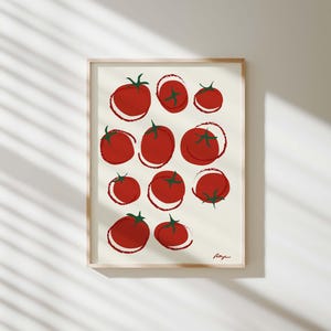 AFDRUKBARE Tomatenprint, retro voedselprint, moderne keukenmuurkunst, print uit het midden van de eeuw, handgetekende voedselposter, barwagendecor, fijnproeverscadeau