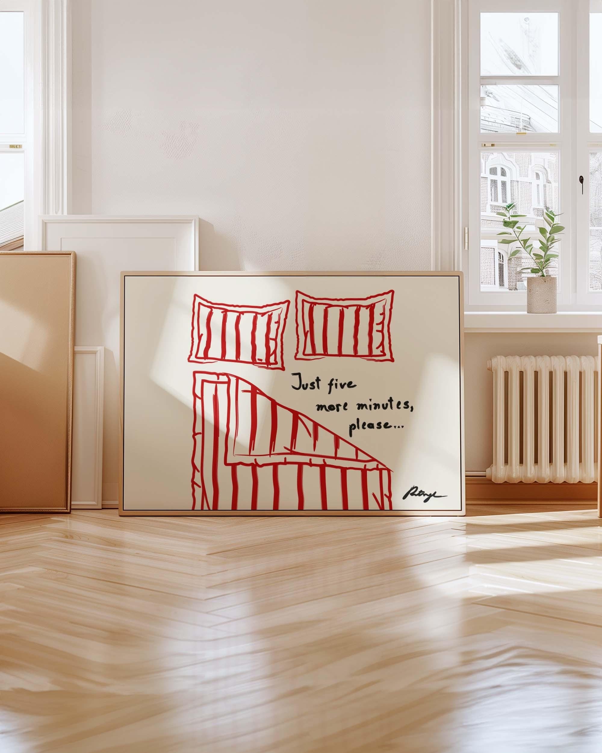 Stay in bed print horizontal, goodnight poster, cute bedroom art, hand drawn sketch, funny art print, mid century art, housewarming gift