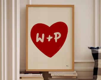 Personalised Couples Print, Custom Heart Poster, Customised Initials Wall Art, Valentines Gift Anniversary