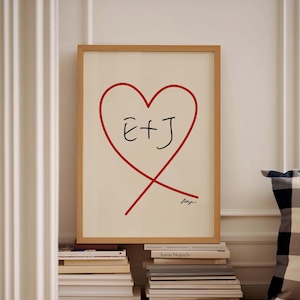 Impresión de pareja personalizada, póster con iniciales personalizadas, idea de regalo de aniversario, compromiso, San Valentín, regalo de novia para ella, linda decoración de pared