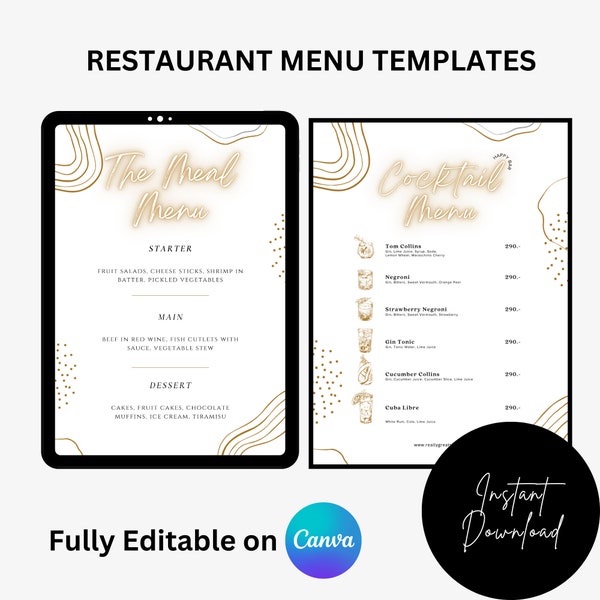 Classic White Gold Menu, Vintage Restaurant Menu, Editable Templates, Luxury Dining Menu, White and Gold Vintage Restaurant Menu,Dining Menu