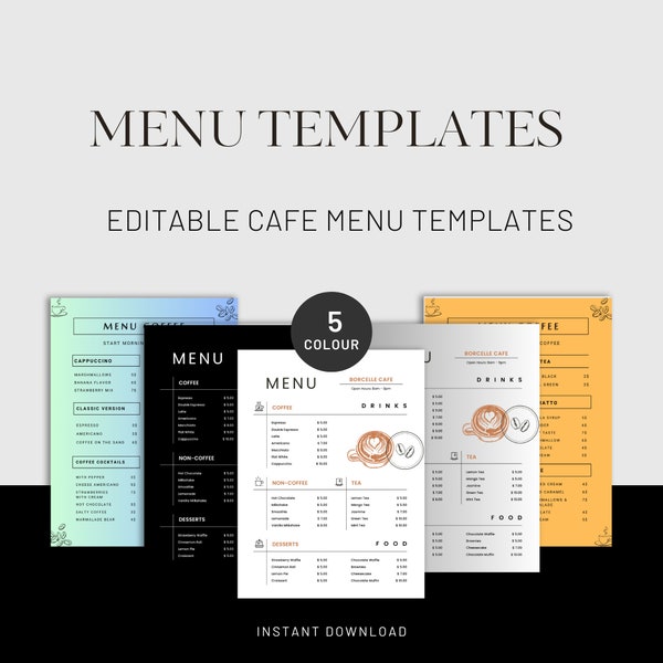 Coffee menu templates, Coffee Menu Templates Bundle, Printable Cafe Menu, Editable Coffee Shop Menu, Drink Menu, Digital Instant Download