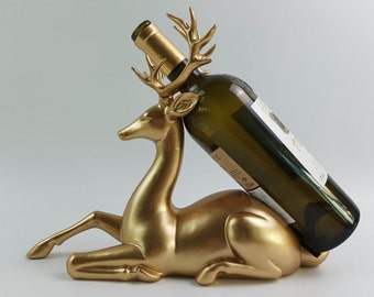 Gold Coated Wine Bottle Holder Soft Gold Stag Deer Single Wine Champagne Prosecco Bottle Holder