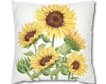 Decorative Pillow Case Sunflower, Floral Pillow Cover, Faux Suede Pillow Case, Square Pillow Cover
