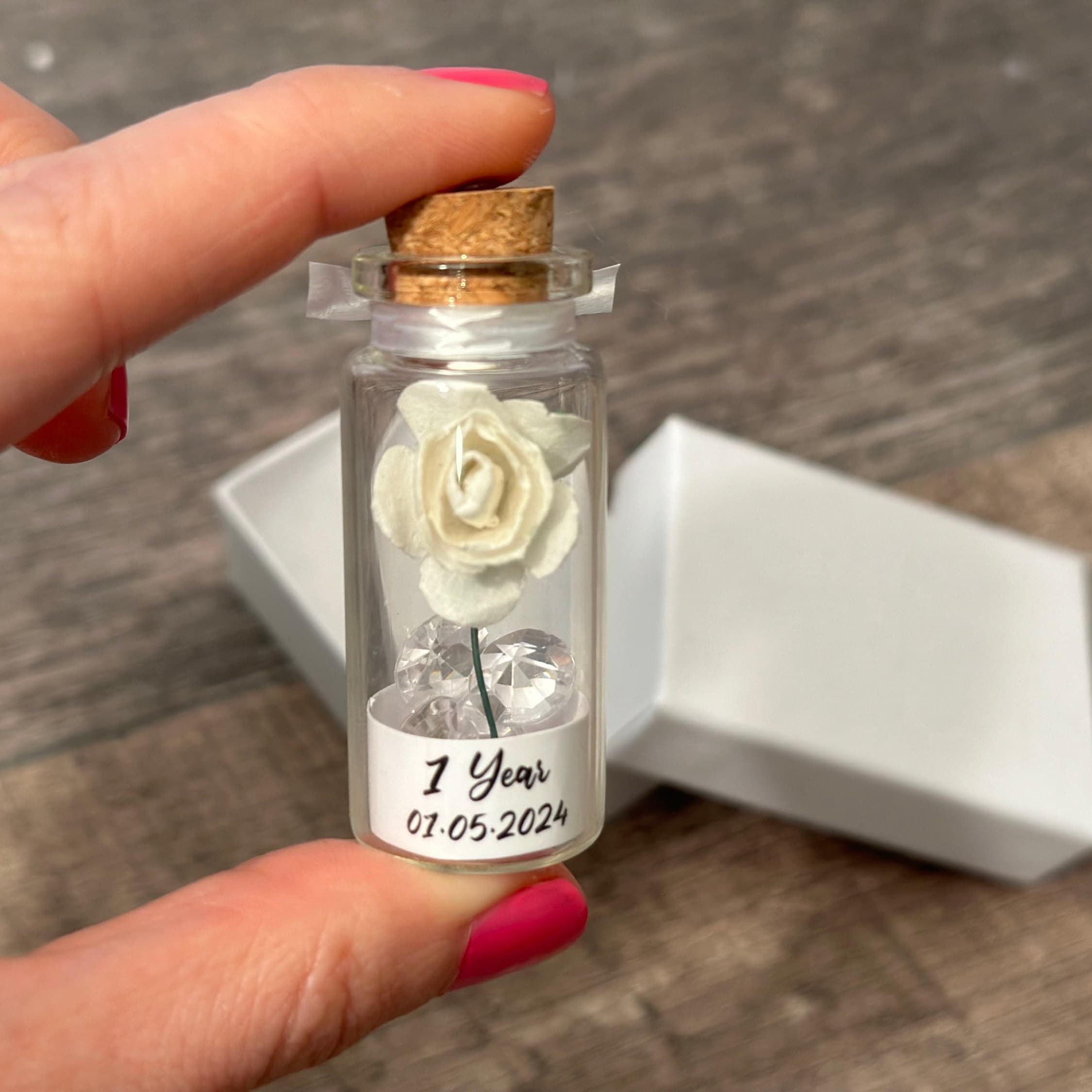 1st Paper Anniversary Miniature Gift, 1 Year Wedding Anniversary Personalized Handmade Gift, Keepsake Mini Paper Rose Anniversary Gift