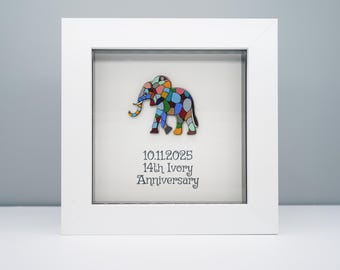Personalised 14th Ivory Wedding Anniversary Keepsake Elephant Frame Gift