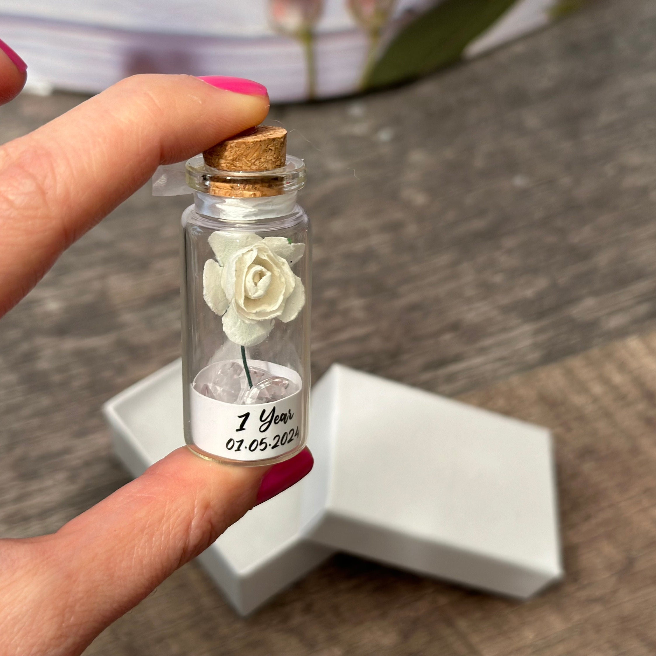 1st Paper Anniversary Miniature Gift, 1 Year Wedding Anniversary Personalized Handmade Gift, Keepsake Mini Paper Rose Anniversary Gift