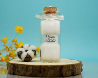 Personalised 2nd Anniversary Gift | Cotton Keepsake Bottle for Husband Wife or Couple | Card Alternative