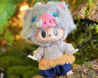 Labubu Demon Slayer Cosplay Outfits – Tanjiro, Zenitsu, Inosuke, Shinobu, Giyu Costumes for Standing or Sitting Labubu Doll Clothes