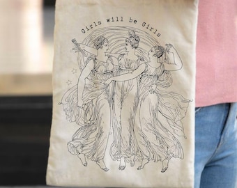 Feminist Tote Bag Aesthetic | Vintage Goddess Canvas Bag | Girl Power Tote | Feminine Lover Bag | Cottagecore women tote, gift for girls