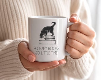 Book and Cat Lover Mug, Cat Reading Mug, Bookworm Gift, Reader Coffee Mug, Cozy Reading Mug, Librarian Gift, Book Club Mug, Bibliophile Gift