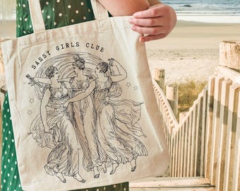 Sassy Girls Club Canvas |  BagAesthetic Tote Bag Feminist | Cute Vintage Tote | Book Lover Bag | Girl Power Gift | lady bag | woman gift