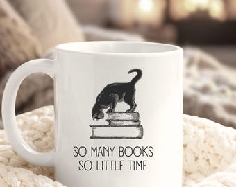 Cat Book Mug, Book Lover Gift, Reading Coffee Mug, Cute Cat Mug, Bibliophile Gift, Cozy Reader Cup, Book Club Gift, Moms Reading Mug
