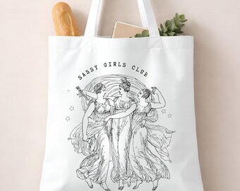 Tote Bag Feminist Aesthetic | Sassy Girls Club Tote | Girl Power Canvas Bag | Cute Book Tote Bag | Vintage style tote