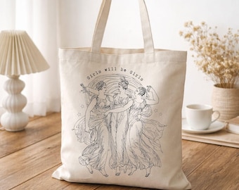 Aesthetic Tote Bag Feminist | Vintage Goddess Art Tote, Cute Canvas Bag |Funny Canvas Bag | Girl Power, Women Bag, Cottagecore Tote, Gift