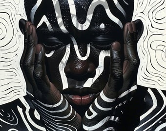 Monochrome Vibrance: Zebra Dreams | Wall Art | AI Generated | African American Art | Printable Download| Unique Modern Home Deco | Black Art