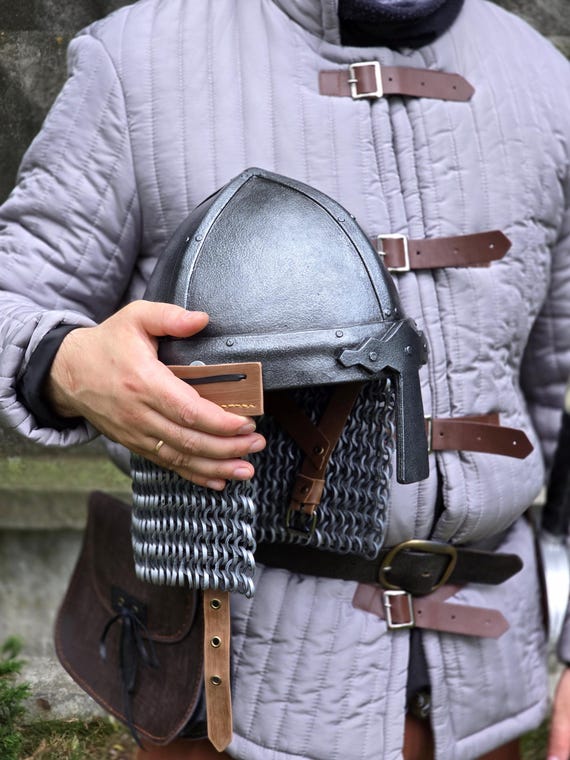 Medieval Segmented Norman Helmet V1.3 (Nasal Style) - EVA Foam Cosplay with Chainmail