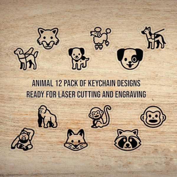 Animal 12 pack of Keychain Designs Ready for laser cutting and engraving pack 1