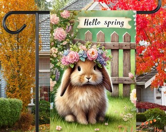 Olá Primavera Coelhinho Jardim Bandeira PNG Floral Coroa Sublimação Rústica Fazenda Decoração Download Instantâneo Primavera Arte Digital