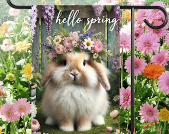 Olá Primavera Coelhinho Jardim Bandeira PNG, Sublimação Floral Coelhinho, Decoração Rústica Páscoa, Download Instantâneo, Arte Digital Primavera