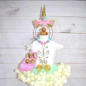 Unicorn birthday outfit, girls birthday outfit, personalized birthday outfit, custom name shirt, second birthday cake smash, first birthday
