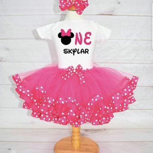 Minnie mouse birthday tutu outfit, girls birthday outfit with name, first birthday, second birthday, pink birthday outfit, bday shirt name