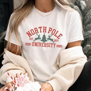 North Pole University Embroidered Shirt | Christmas Embroidered Hoodie | Christmas Candy Sweater | Crew Neck Sweatshirt