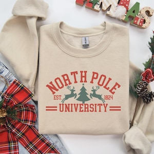 North Pole University Embroidered Sweatshirt | Christmas Embroidered Hoodie | Christmas Candy Sweater | Crew Neck Sweatshirt