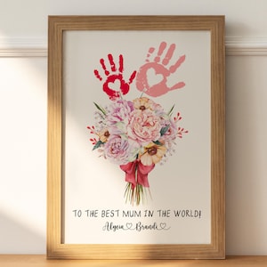 Custom Handprints Wall Art, Mother&#39;s Day Art, Mom Handprint Art, Mother&#39;s Day Bouquet, Child Handprint Gift, Mother&#39;s Day Gift, Mother Gift