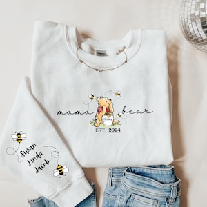 Custom Mama Bear Sweatshirt, Mama Est with Kid Name on Sleeve Sweatshirt, Personalized Mom Sweatshirt, Mothers Day Sweatshirt, New Mom Tee